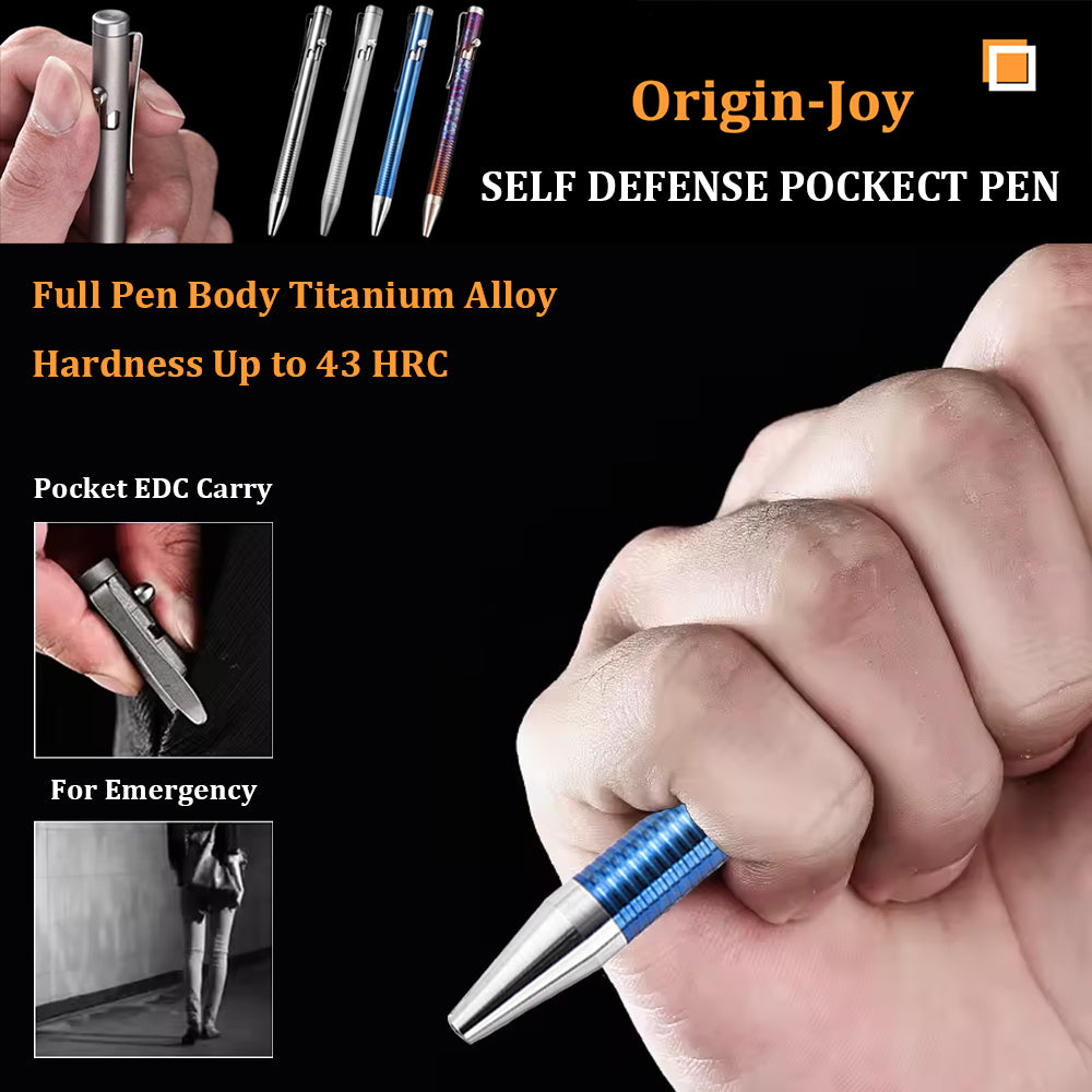 Origin-Joy Bolt Action Pen - TI01 & Blue (TC4 Titanium)