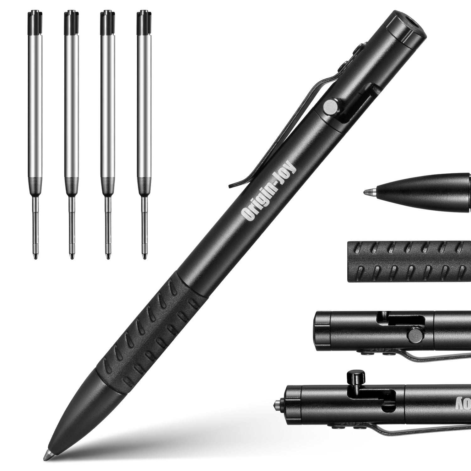 Origin-Joy Bolt Action Tactical Pen - AL04 & Black (6061-T6 Aluminum)