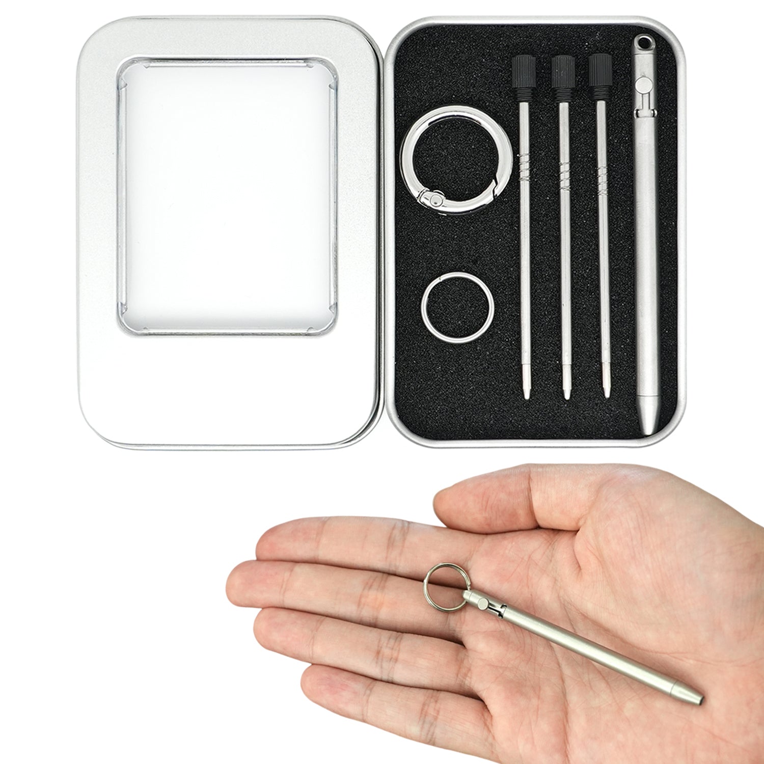 Origin-Joy Mini Pocket Pen - SS02 & Silver Sandblasting (303 Stainless Steel)