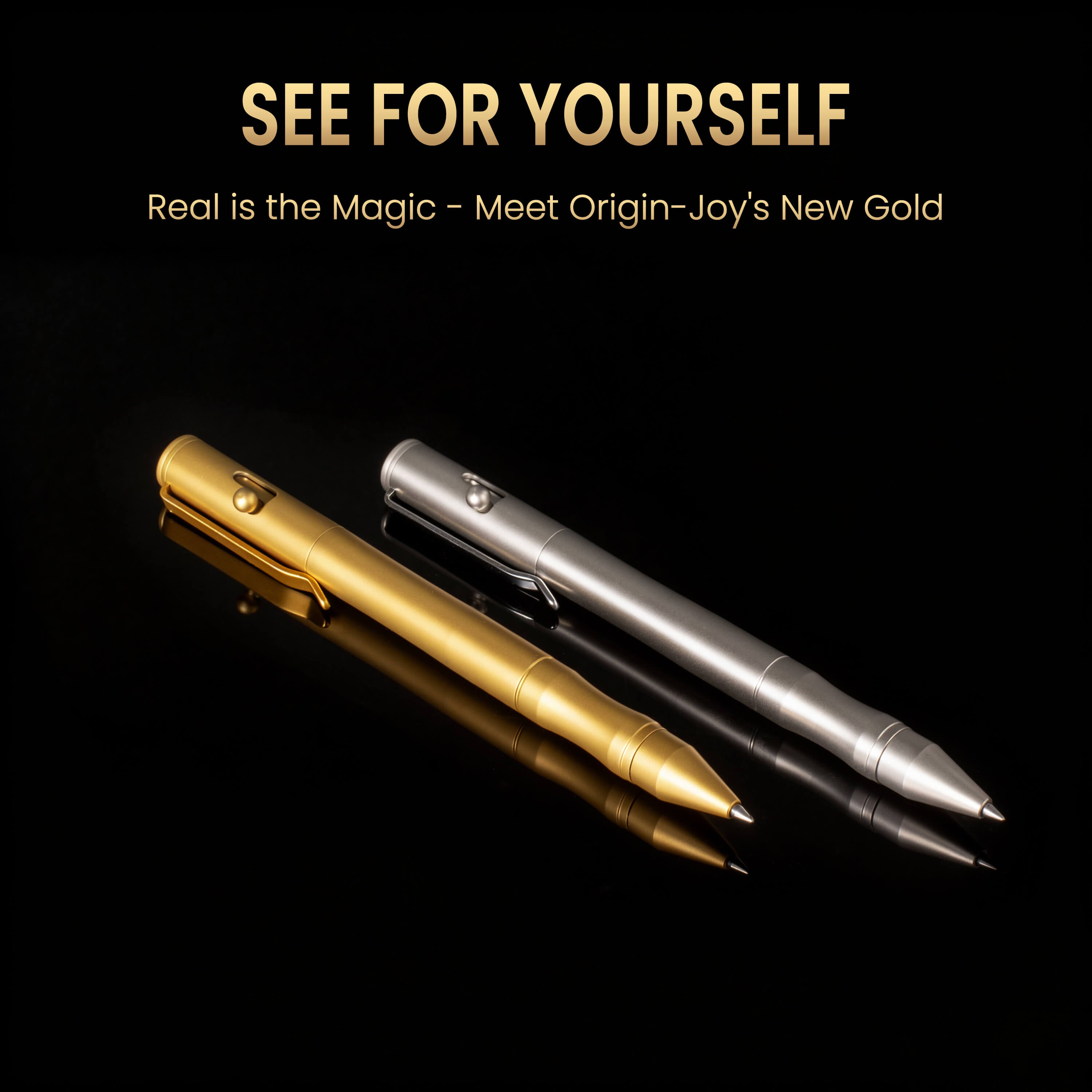 Origin-Joy Bolt Action Pen - SS01 & Gold Vacuum Titanium Plating (303 Stainless Steel)