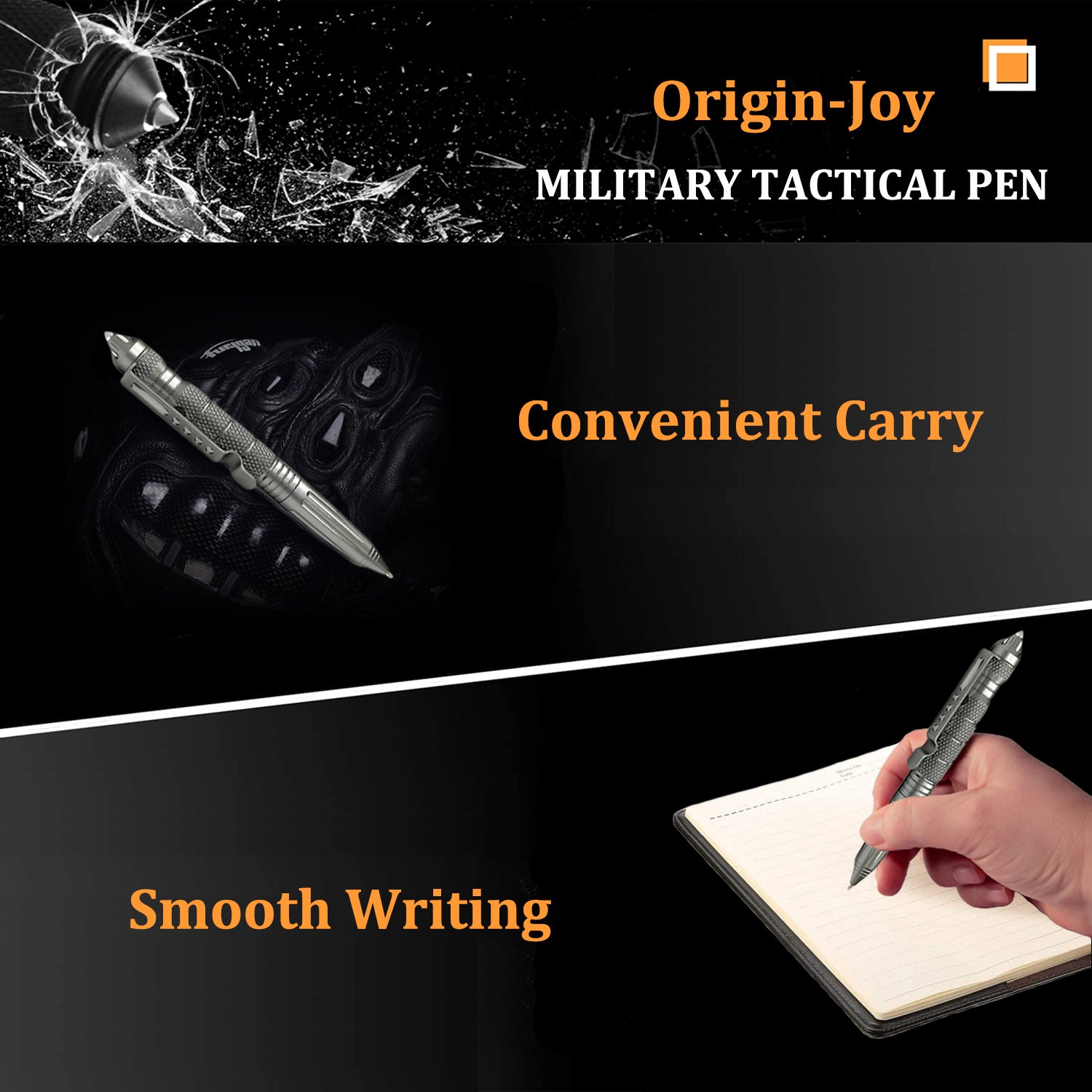 Origin-Joy Tactical Pen - AL01 & Black / Gray (6061-T6 Aluminum)
