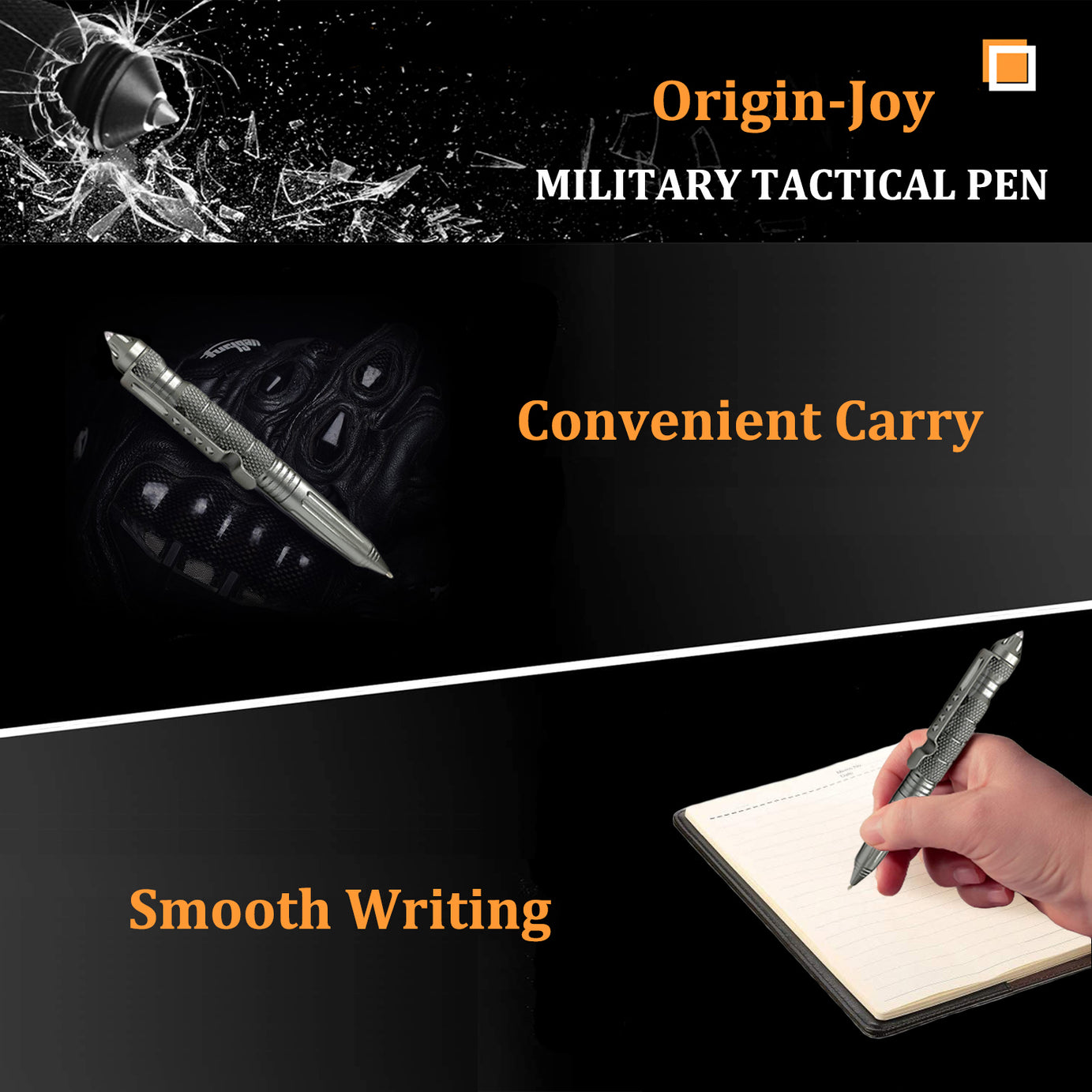 Origin-Joy Tactical Pen - AL01 & Black / Gray / Silver (6061-T6 Aluminum)