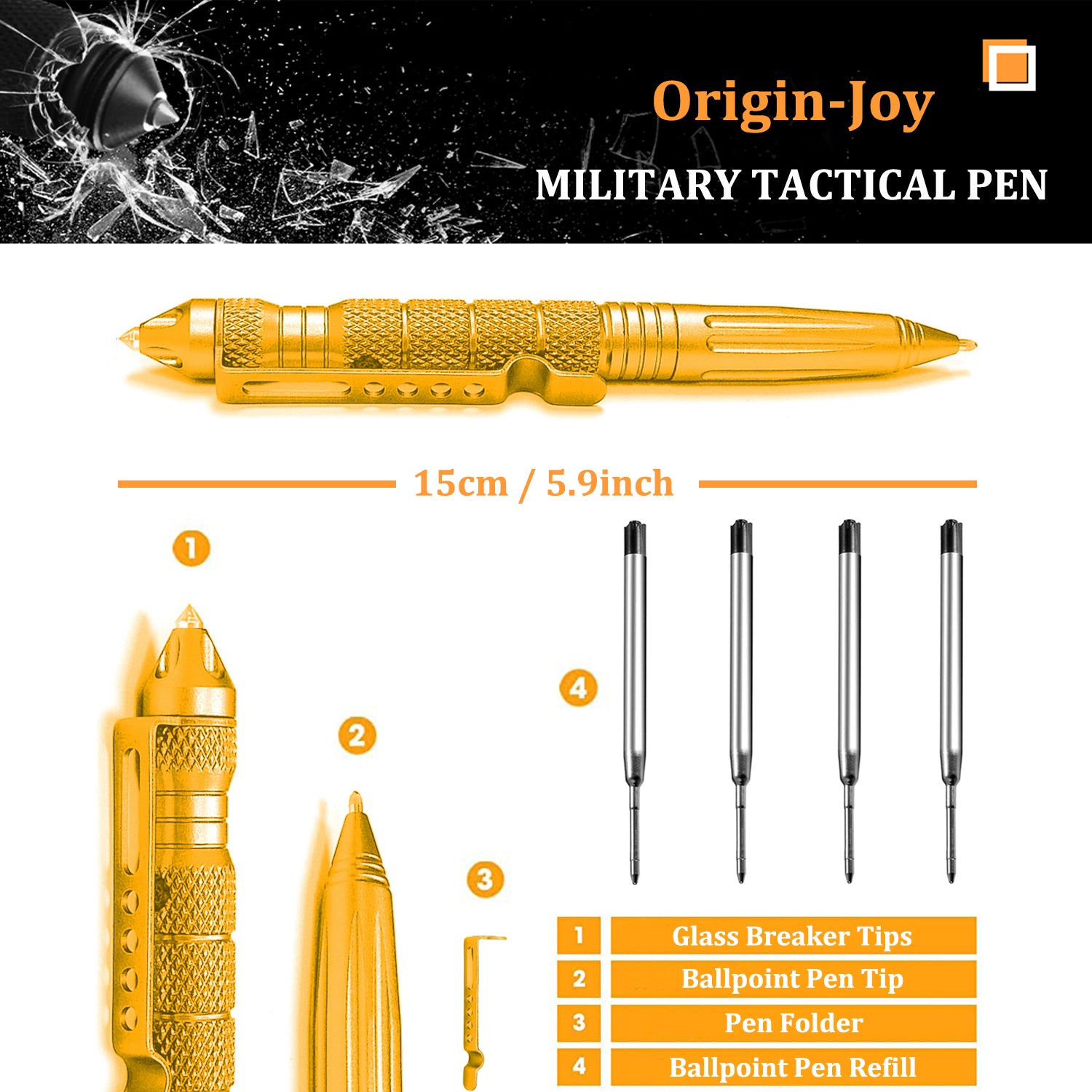 Origin-Joy Tactical Pen - AL01 & Gold (6061-T6 Aluminum)