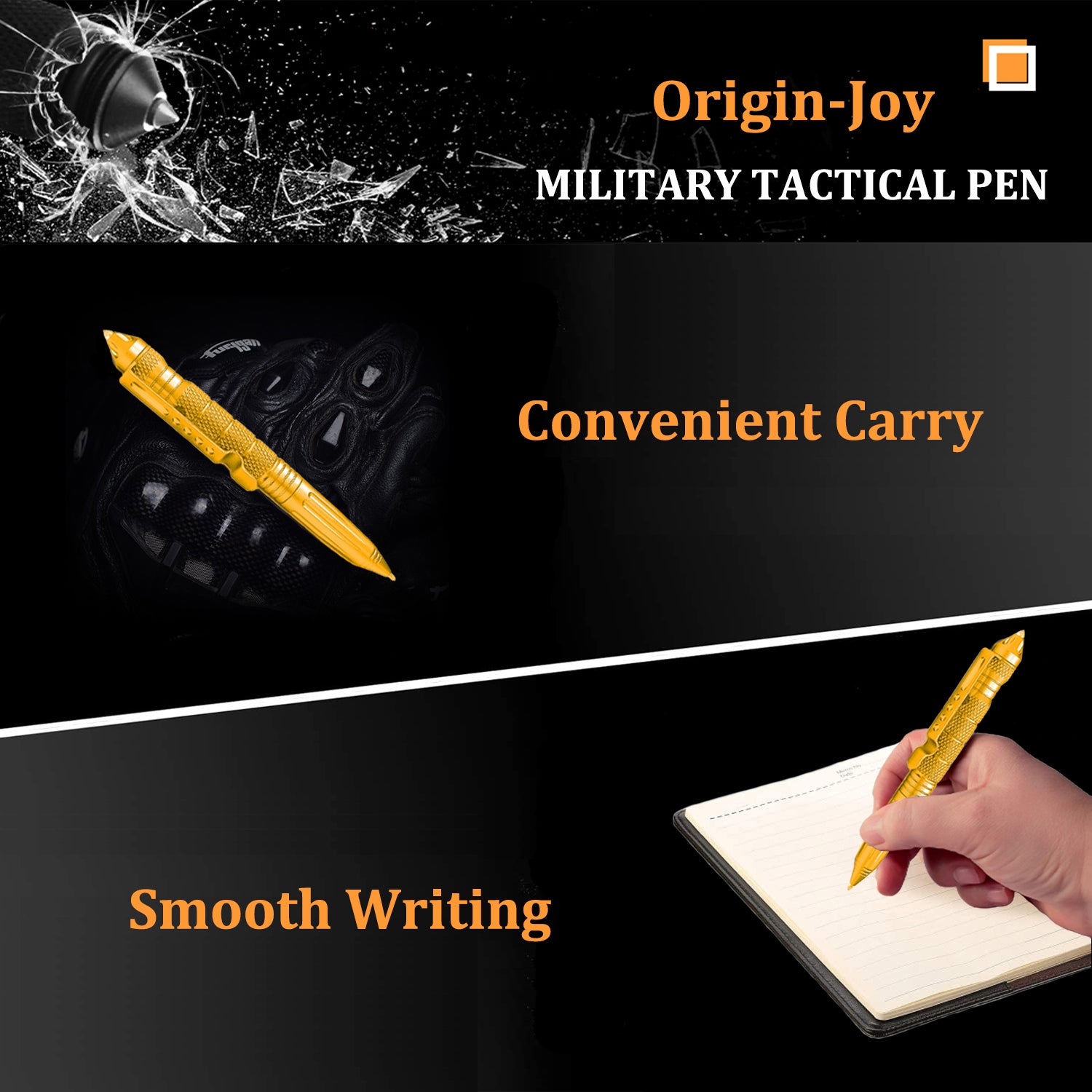 Origin-Joy Tactical Pen - AL01 & Gold (6061-T6 Aluminum)