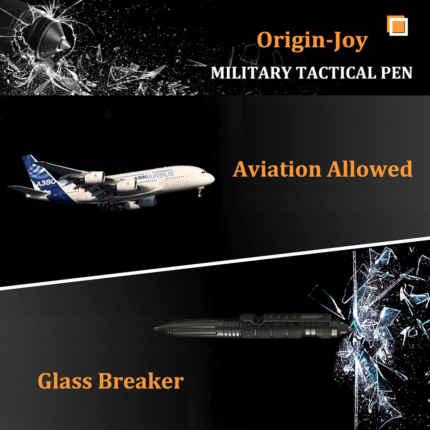 Origin-Joy Tactical Pen - AL01 & Black - Gift Boxed (6061-T6 Aluminum)