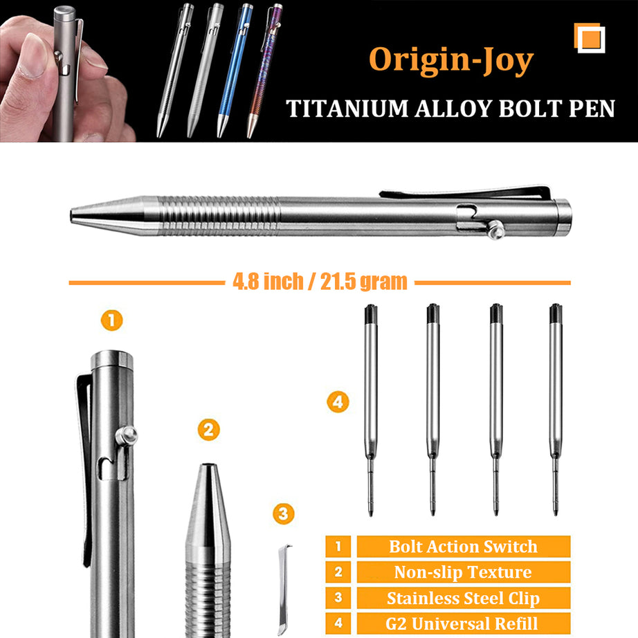 Origin-Joy Bolt Action Pen - TI01 & Silver (TC4 Titanium)
