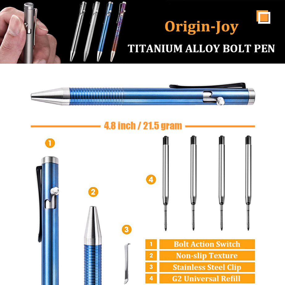 Origin-Joy Bolt Action Pen - TI01 & Blue (TC4 Titanium)