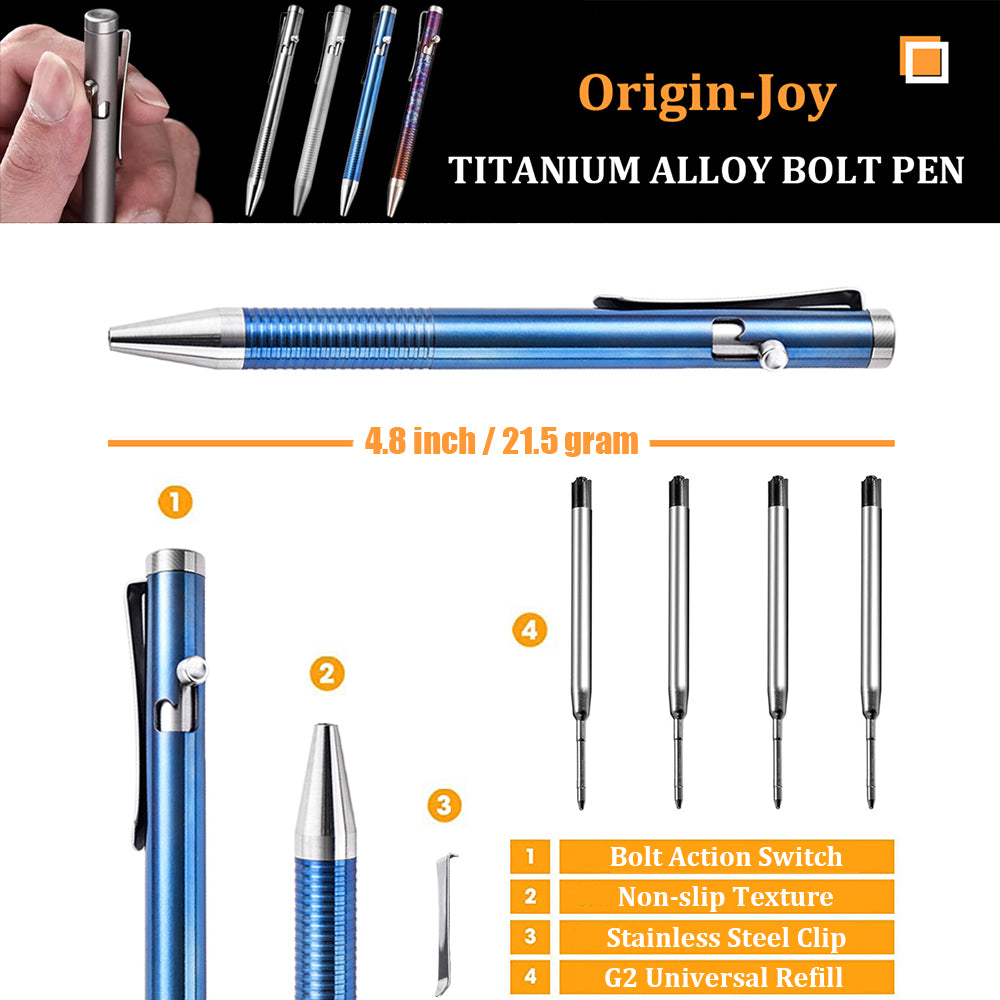 Origin-Joy Bolt Action Pen - TI01 & Blue (TC4 Titanium)