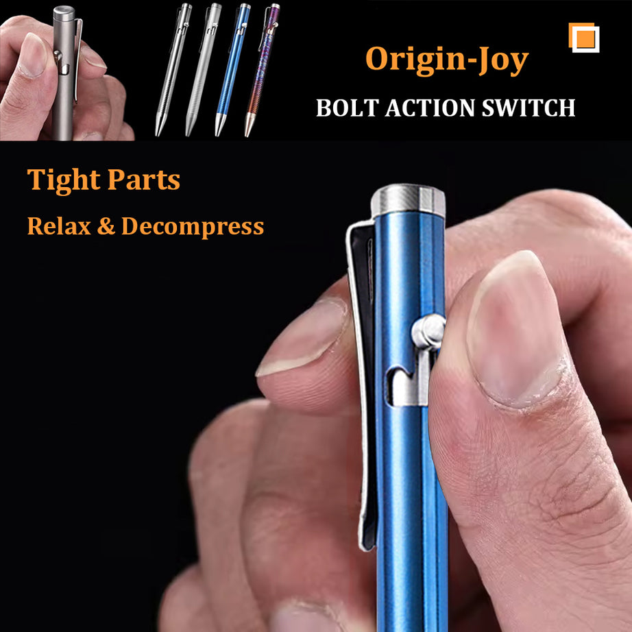 Origin-Joy Bolt Action Pen - TI01 & Blue (TC4 Titanium)