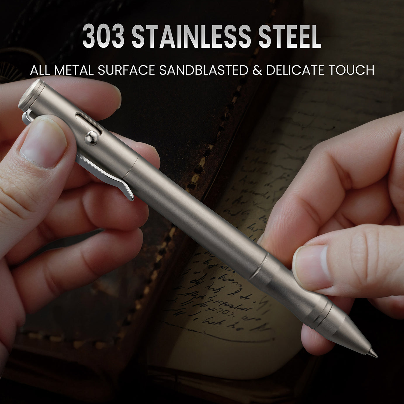 Origin-Joy Bolt Action Pen - SS01 & Silver Sandblasting (303 Stainless Steel)