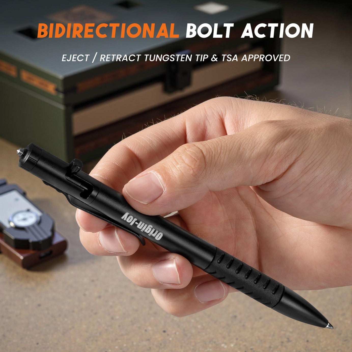 Origin-Joy Bolt Action Tactical Pen - AL04 & Black (6061-T6 Aluminum)
