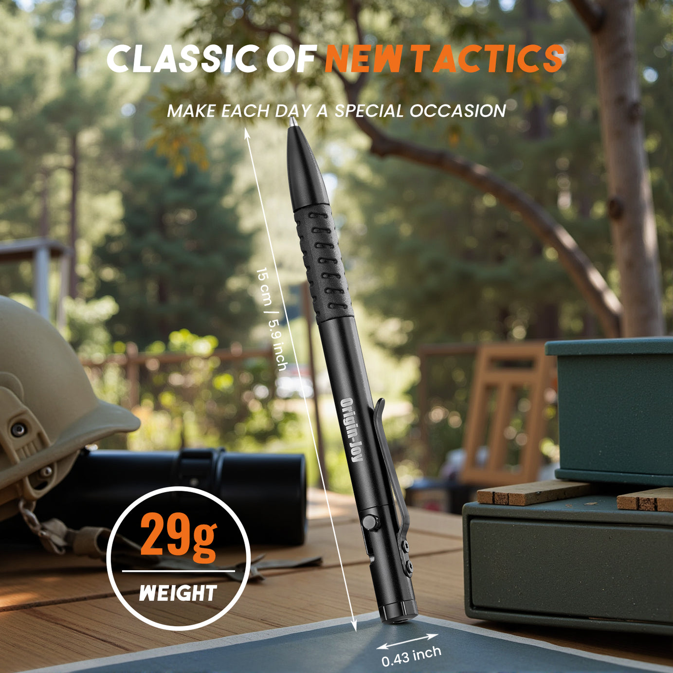 Origin-Joy Bolt Action Tactical Pen - AL04 & Black (6061-T6 Aluminum)