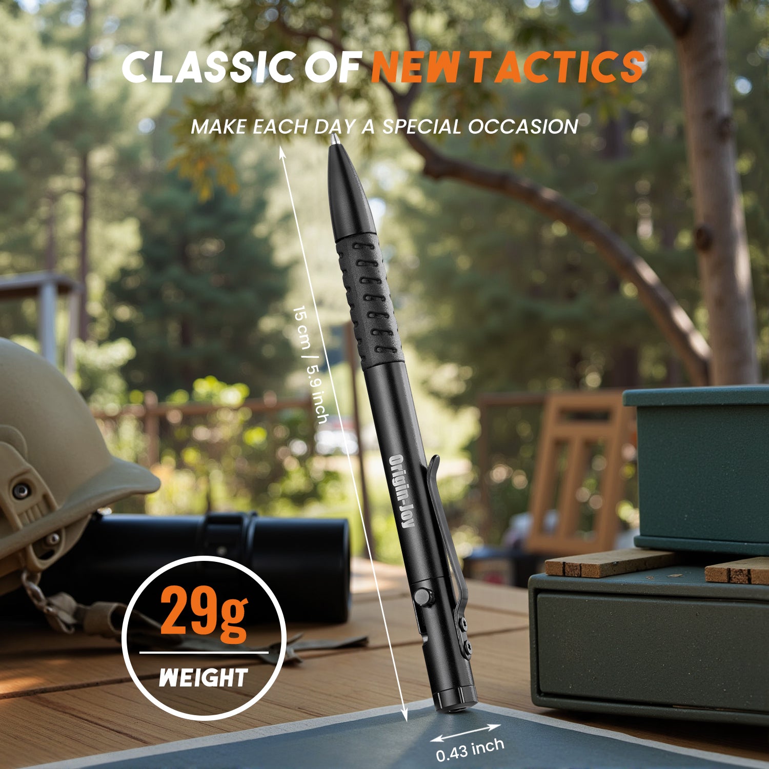 Origin-Joy Bolt Action Tactical Pen - AL04 & Black (6061-T6 Aluminum)