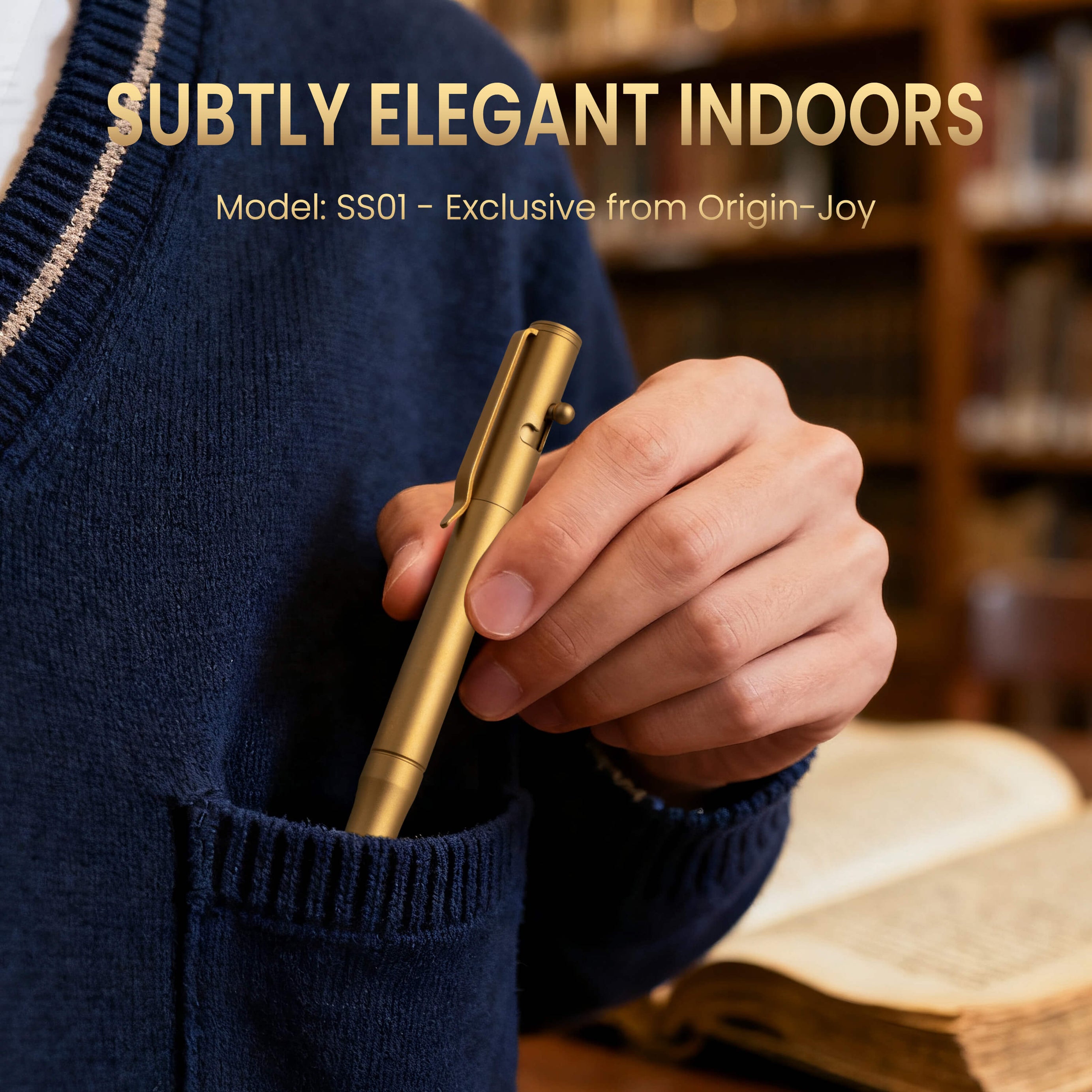 Origin-Joy Bolt Action Pen - SS01 & Gold Vacuum Titanium Plating (303 Stainless Steel)