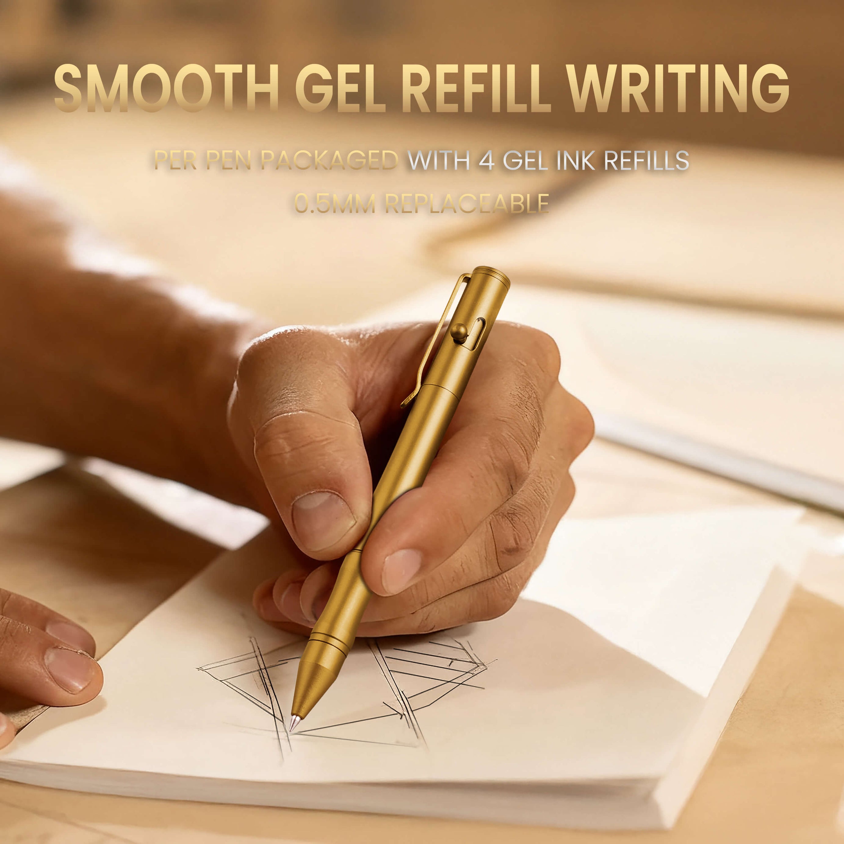 Origin-Joy Bolt Action Pen - SS01 & Gold Vacuum Titanium Plating (303 Stainless Steel)