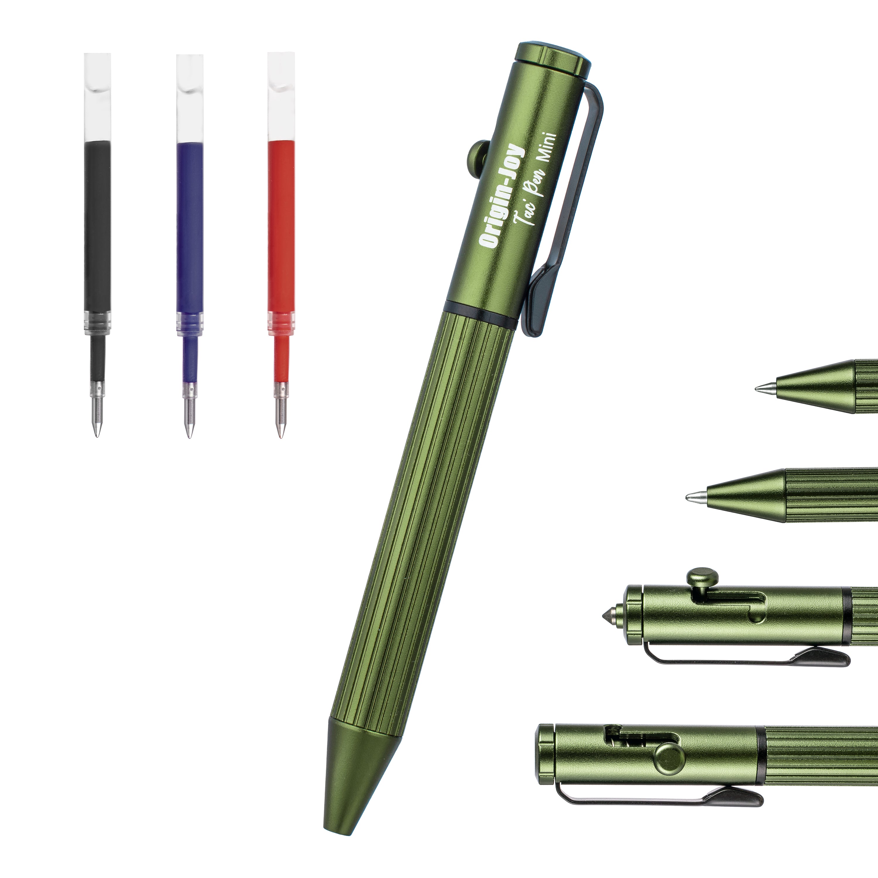 Origin-Joy Mini EDC Bolt Action Tactical Pen - AL02 & OD Green (6061-T6 Aluminum)