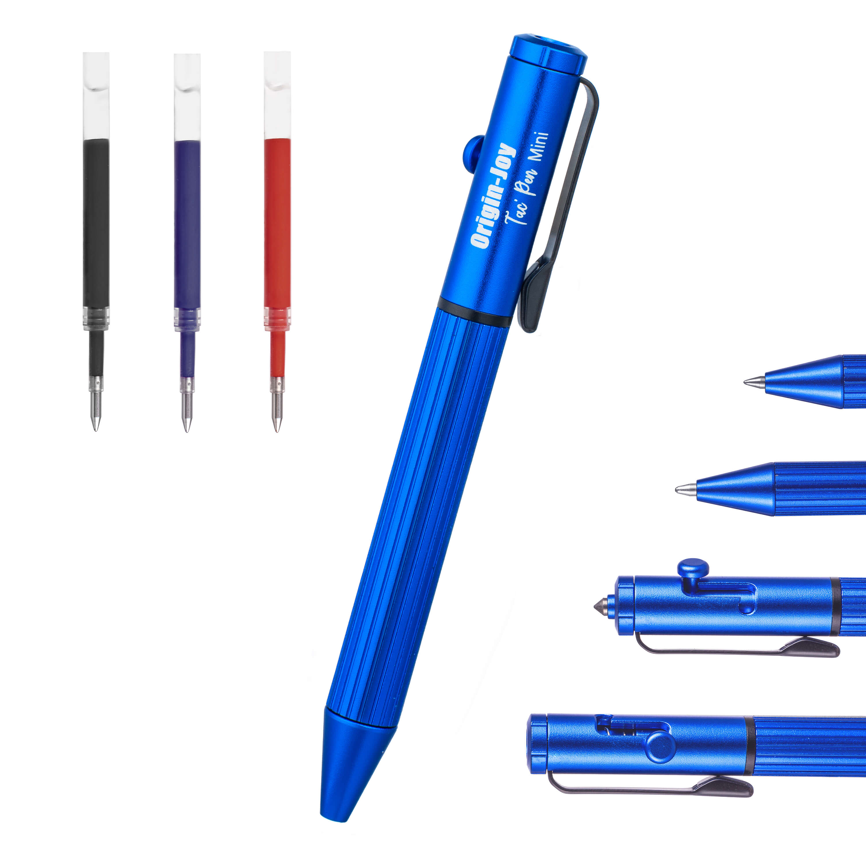 Origin-Joy Mini EDC Bolt Action Tactical Pen - AL02 & Shiny Blue (6061-T6 Aluminum)